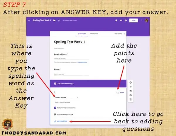 Add the points and correct answer in the Answer Key