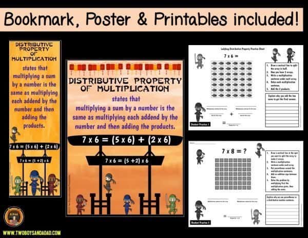 Distributive Property of Multiplication Worksheets, poster and bookmark.