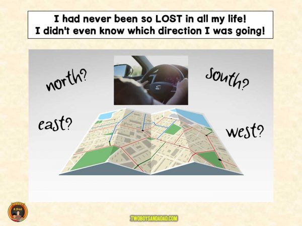 A map with a person driving who is lost.